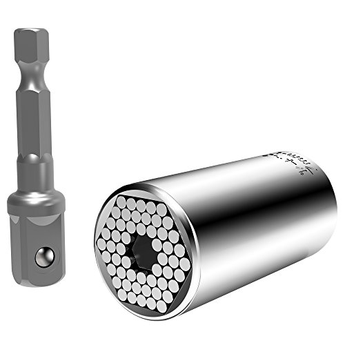 Universal Socket, Multi-function Standard 1/4'' - 3/4'', Metric 7mm-19mm, One for All Socket Ratchet Wrench with Power Drill Adapter, Professional Repair Tools