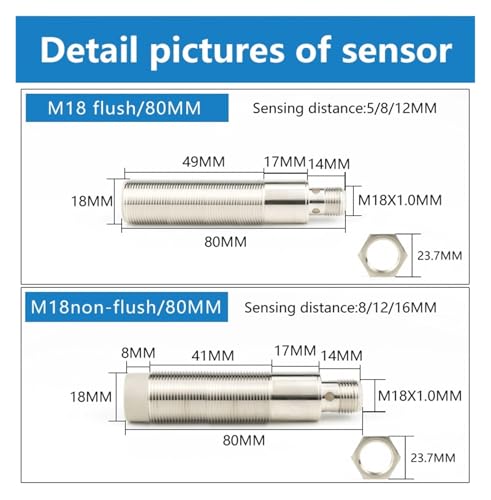 Capteur de proximité inductif M18 flush NPN PNP NO détecteur de métal de commutation 8mm IP67