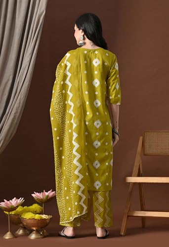 Image of Amazon Brand - Tavasya Women Cotton Anarkali Kurta Pant Dupatta Set | Printed Ethnic Suit Set | Flared Anarkali Kurta with Pant & Dupatta | Festive & Casual Wear