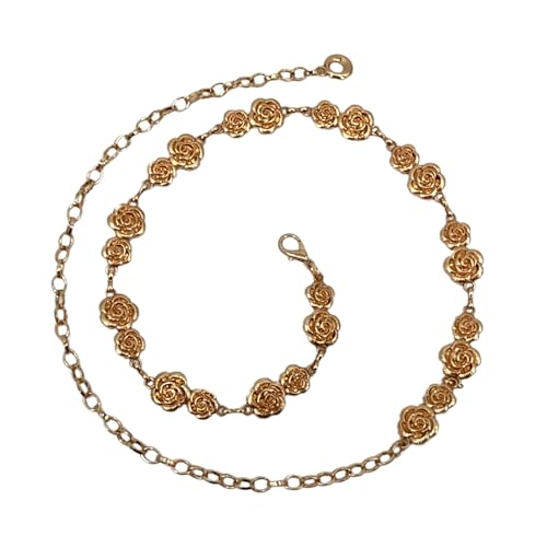 Vintage Metal Rose Chain Belt, Western Floral, Wedding, Women Skinny Dress, Narrow Linked Chain, Boho Belt For Her