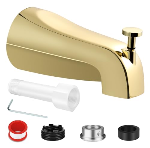 Universal Gold Tub Spout for 1/2 Copper Pipe 1/2 IPS and 3/4 IPS Bathtub Faucet with Diverter and Adapter and Hex Wrench (Polished Gold)