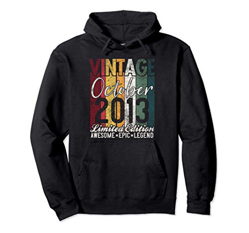 October 2013 7th Birthday Gift 7 Years Old Vintage Retro Sudadera con Capucha