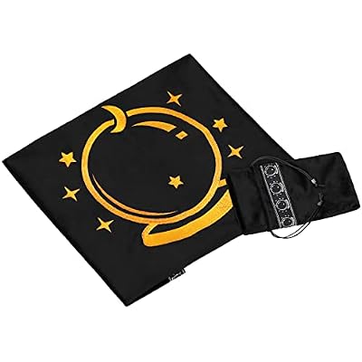 Altar Tarot Cloth Embroidery Crystal Ball Pattern Tablecloth Astrology Tarot Divination Cards with Tarot Pouch (Black(Silver Lace))