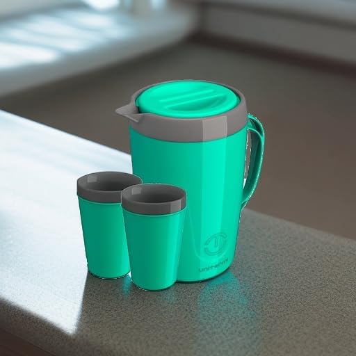 Miniatura 5 de Kit de jarra aislada de doble pared de 67.6 onzas líquidas con tapa + dos tazas Caribe Poliuretano sin BPA Jarras de bebidas frías Mantén tus
