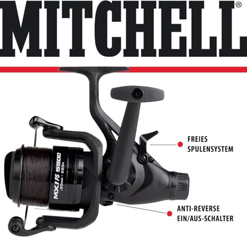 Mitchell MX1 FS 5500 Angelrolle mit Schnur - Spinnrolle und Freilaufrolle für Angler - Robuste, leichte Aluminiumkonstruktion - Anfängerfreundliche Karpfen Rolle, Hecht, Zander, Forelle UVM
