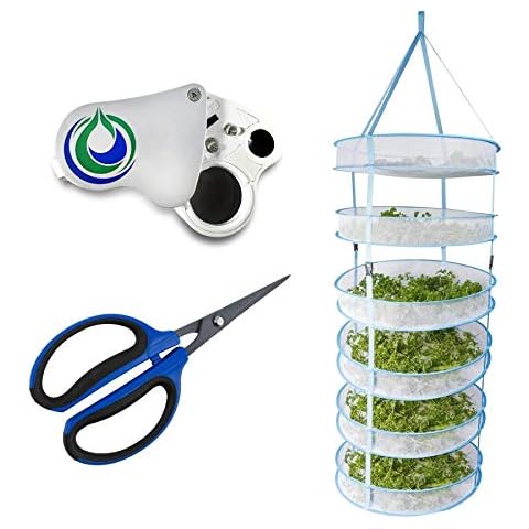 Happy Hydro Bundle 3-6 Tier Drying Rack - Straight Tip Titanium Scissors - Curved Tip Titanium Scissors - 30x/60x LED Loupe Cover