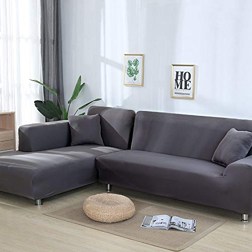Fundas para Sofa Chaise Longue, Anti-Scratch Universal Elástica Lavable A Máquina,para Sala De Estar Sofá Protector, Cubre Sofas En Forma De L Orden 2 Piezas (Grey,2seater and 2seater) Cover