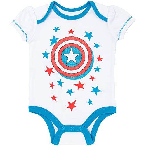 Marvel Avengers Captain Marvel Captain America Spiderman Baby Girls Cuddly Short Sleeve Bodysuit & Headband Newborn to Infant3