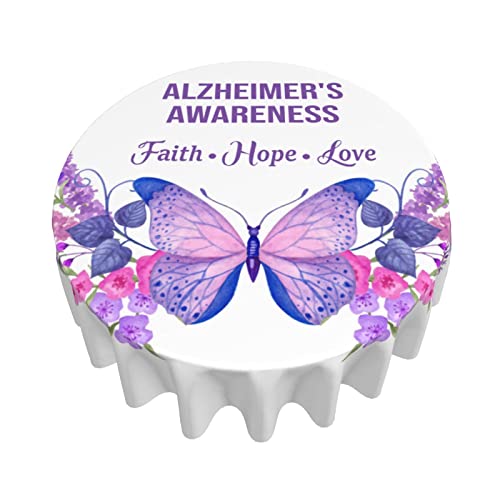 Faith Hope Love Butterfly Alzheimer's Awareness Tablecloth Round Table Cover Washable Polyester Table Cloth For Kitchen Party Picnic Dining Decor 60 Inch #TOP2