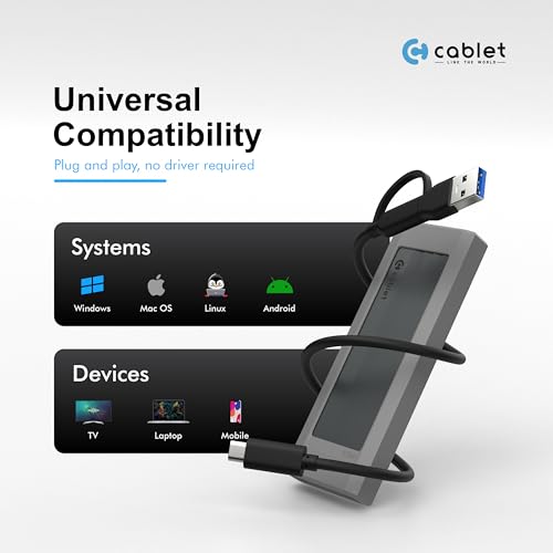 Image of Cablet M.2 NVMe /NGFF SSD Enclosure USB 3.1 Gen2 10Gbps for 2242 /2260 /2280 M-Key /M+B Key PCIe SSD, Supports Dual Protocol NVMe and NGFF SSD, UASP Max 2TB, Aluminium Case