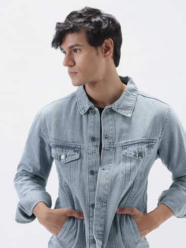Image of Urbano Fashion Men's Regular Fit Washed Full Sleeve Denim Jacket