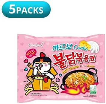 Samyang Hot Chicken Ramen Noodles Combo (5 Pack Carbonara And 5 Pack Cheese) Halal