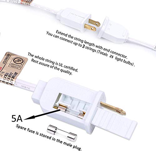 Romasaty Christmas Lights(25Ft) 5 Multi-Color Outdoor&Indoor Light For Holiday Party Wedding,25 Ceramic C7 Light(Plus 2 Extra Bulbs)-White Wire #TOP2