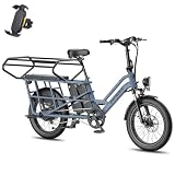 Fafrees FF20 CUV Elektro Cargo E Bike 20 Zoll 200kg Zuladung [ Offiziell ] 2X 12Ah Akku 576Wh, 75N.m, 25km/h Ebike Mountainbike, Hydraulikbremsen Fatbike E-Bike für Erwachsene (Kindersitz, Blau)