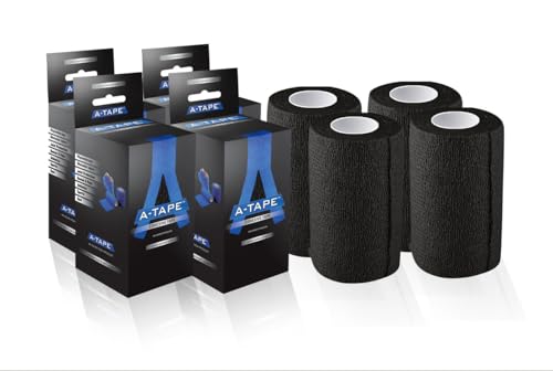 Image of A-Tape Breathable Self Adhesive Cohesive Bandage for Humans & Pets (Dogs, Cats, Birds) -Sports, Wrap, Athletic, Non Woven First Aid Medical, Wrist, Swelling (10 cm X 4.5 mtr) (Pack Of 4, Black)