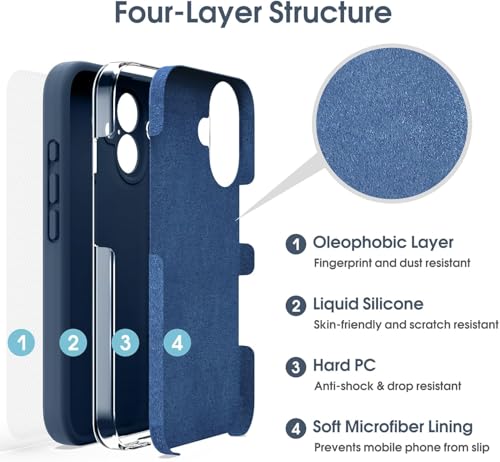 Image of mobistyle Designed for iPhone 16 Plus Soft Liquid Silicone Slim Protective with Microfiber Lining Phone Back Cover Case for iPhone 16 Plus (Blue)