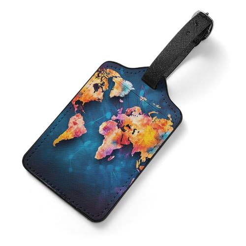 Image of Abstract World Map Tag Luggage with Name Card Identifiers Leather Identifiers Travel Tags Backpack Tag for Long Flight Must Travels Gift Airport Essentials 2.8 X 4.7 in