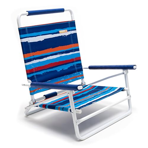 SunnyFeel Low Folding Beach Chair for Adults, Lightweight Beach Chair, Portable Camping Sand Chairs with Hard Armrest, Supports 300lbs for Beach Lawn Concert