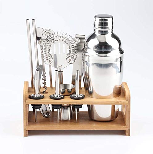 Signi 12-PIECE Cocktail Shaker Sets Martini Bartender Kit Premium Stainless Steel Bar Set with Bamboo Stand - 18 oz Parisian Cocktail Shaker with Bar Accessories (550ml)