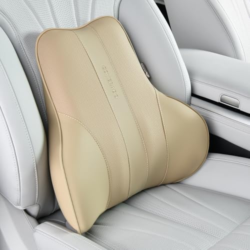 Image of Coverado Lumbar Support Pillow for Car, Ergonomic Memory Foam Back Pillow for Office Chair, New Back Cushion for Pain Relief, PU Leather Car Lumbar Support for Driving Seat