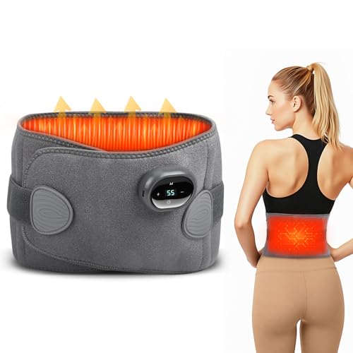 Cinturón Lumbar Calentador, 3 modos de masaje,5 niveles de calor, cinturón calefactor inalámbrico para aliviar el dolor lumbar abdominal (gris)