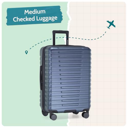 U.S. Traveler Boren Expandable Hardside Rugged Travel Luggage with 8 Spinner Wheels, Slate Blue, Checked-Medium 26-Inch by U.S. Traveler - Used condition - Image 5