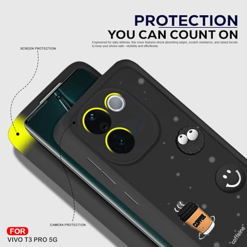 Image of AESTMO Back Case Cover for Vivo T3 Pro / Z9S Pro Cover | Cute Fun Cartoon 3D Ball | Coffee Silicone Case | Full Body Protection | Camera Protection Back Cover for Vivo T3 Pro / Z9S Pro (Black)