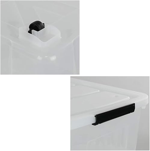 Miniatura 3 de Kekow Caja de almacenamiento grande transparente de 70 L, caja de plástico con ruedas, paquete de 4