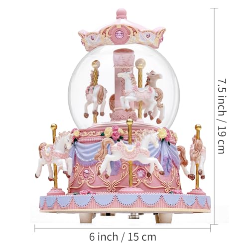 Carousel Horse Snow Globe Gift - Rotating Music Box Birthday Anniversary for Wife Daughter Girl Girlfriend Husband Clockwork Musical 8-Horse Color Light Snowglobes Castle in The Sky