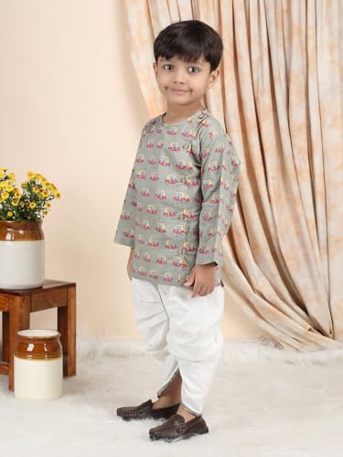 Image of POLKA TOTS Premium Cotton Dhoti Kurta Set for Kids Boys | Traditional Angrakha Style Ethnic Wear for Boys | Kurta Dhoti Set for Kids | Festive & Wedding Clothing Set for Baby