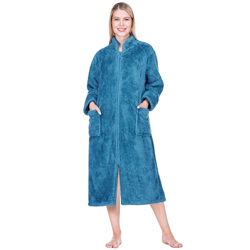 Peignoir à fermeture éclair femme PAVILIA chaud en sherpa, idéal pour des matins cocooning doux