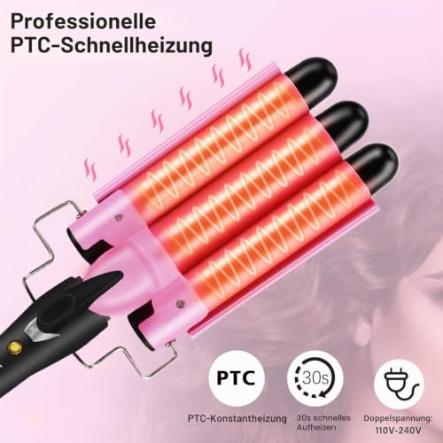 Foto von Welleneisen 22mm Lockenstäbe 3 Fässer Große Welle, Welleneisen für Haare