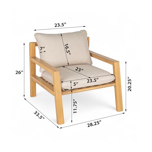 Christopher Knight Home Nancy Patio Acacia Wood Club Chair with Cushions, Comfy Lounge Chair Outdoor, Stylish Garden Seating, Rope Weaving Back, Ideal for Porch, Backyard, Beige + Light Teak by Christopher Knight Home - Used condition - Image 5