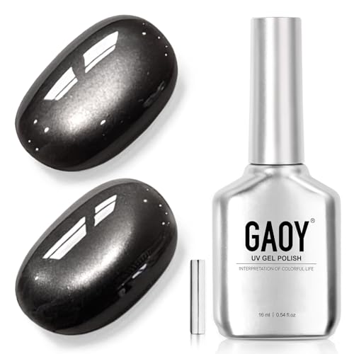 GAOY Jelly Silver Cat Eye Gel Nail Polish, 16ml Glitter Holographic Nail Polish with Magnet, Reflective Translucent UV Gel, 3142 Silver Dew
