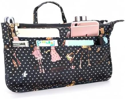 Miniatura 8 de BTSKY Organizadores de bolsos de impresión dentro del bolso, alta capacidad, 13 bolsillos, organizador con asa, estilo de moda