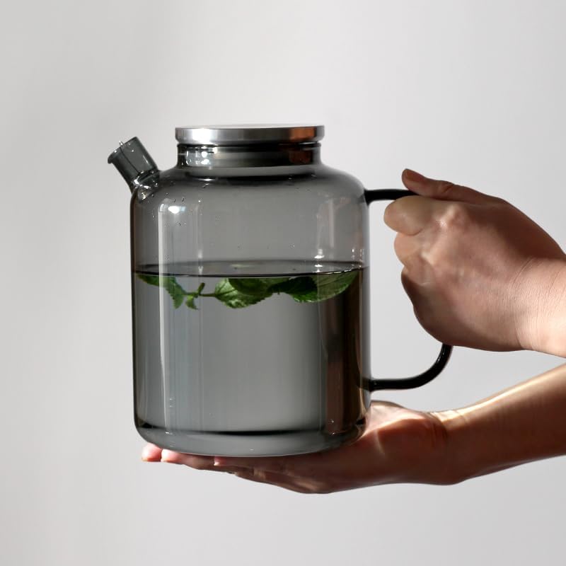 Large-capacity glass kettle, with a smoky grey body, high borosilicate glass body and handle,