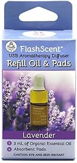 FlashScent USB Aromatherapy Essential Oil Diffuser for Home, Work, Car Refill Kit - Includes 2.5mL Bottle of 100% Pure Lavender Essential Oil and 4 Scent Pads for Our USB Diffuser