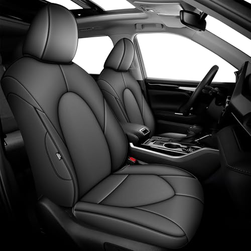 Image of Custom Fit Seat Covers for Toyota Highlander: 2020 2021 2022 2023 2024 2025 Full Set 8 Passenger 3 Row Faux Leather Car Seat Protector Compatible Airbag Deep Gray(2020-2024 W / Second Row 40 /60 Split)