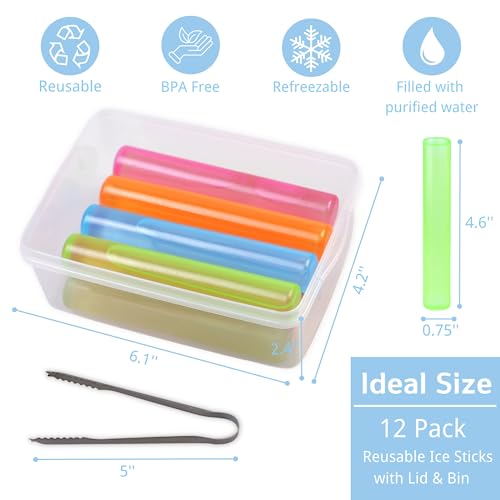 12 Pack Reusable Ice Cube with Lid and Bin, Plastic Ice Cubes for Drinks BPA Free, Washable Freezable Ice Sticks for Water Bottles, Whiskey, Vodka, Coffee, Beer, Wine by BYTTME - Used condition - Image 3