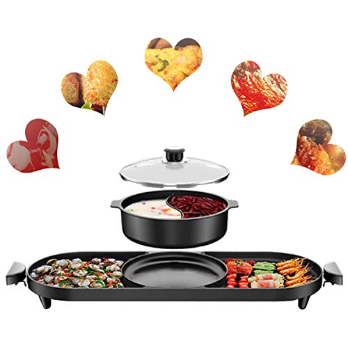 Elektro-Grill-Topf, Indoor Korean BBQ Indoor Teppanyaki Grill Nonstick Bakeware Trenne Dual-Temperaturregelung, für Entertainment