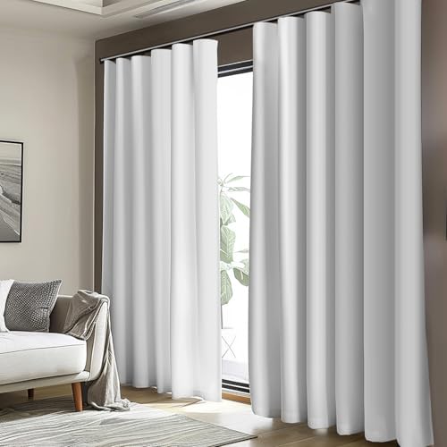 Image of Room Divider Blackout Curtain Track Curtains Wall Dividers Panels Screen for Living Rooms Bedroom Office Privacy Partition Separation, W100 x L84 Inch,1 Panel, White
