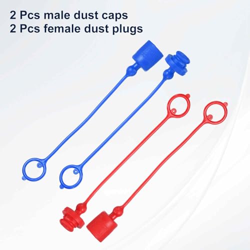 Image of HARFINGTON 2Sets 3 /8 Hydraulic Hose Dust Cap and Plug Kit, ISO-A Male Dust Cap & Female Plug Cover Quick Disconnects Air Coupler Cover Port Plug Fittings with Retention Ring, Red /Blue