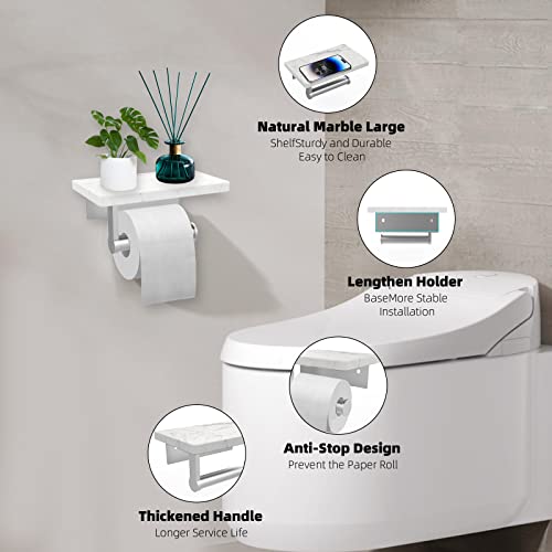 Newfun Brushed Nickel Toilet Paper Holder With Marble Shelf For Bathroom Wall Mounted, 304 Stainless Steel Tissue Roll Holder For Bathroom Washroom (Silver) #TOP1