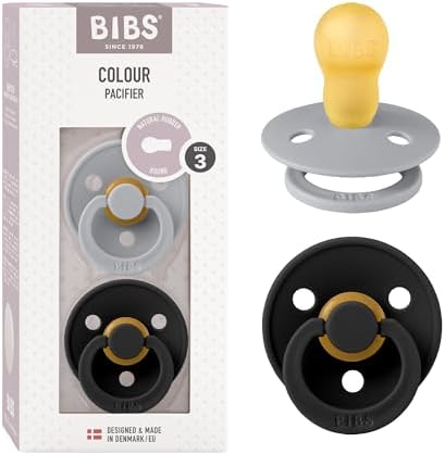 BIBS Colour Soother 2-Pack, BPA Free Dummy Pacifier, Round Nipple. Natural Rubber Latex, Size 2 (6-18 Months), Coral/Ruby