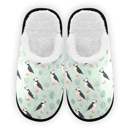 Green Tree Puffins Slippers For Women Men Soft Memory Foam Non-Slip Animal Winter Indoor House Shoes Travel Slipper