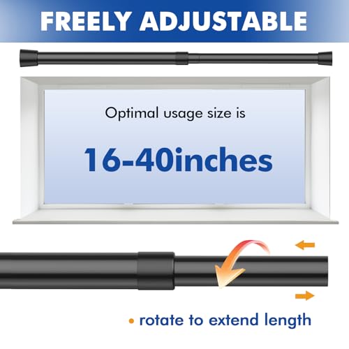 Image of Corklatta 2 Pack Black Tension Curtain Rods Adjustable 16-39 Inch, Tension Rod with 4 Holders,No-Drill Curtain Rods for Window, Kitchen, Bathroom