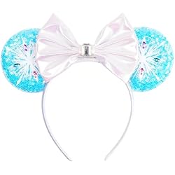 bianbaistar Snow Princess Headband - White Ice Ears Mouse Headband for Women, Sparkle Sequins, Trip Accessory