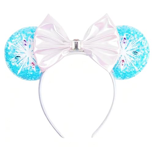 bianbaistar Snow Princess Headband - White Ice Ears Mouse Headband for Women, Sparkle Sequins, Trip Accessory