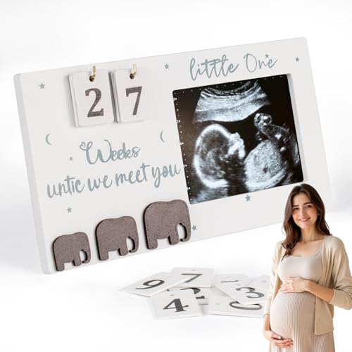 Sonogram Picture Frame with Baby Countdown for Time Recording,9''x5'' Ultrasound Photos Frame with 8 Double-Sided Wooden Numbers ,Baby Announcement Sign is Unique Pregnancy Gift for Expecting Parents,Suitable for Mother's Day and Father's Day