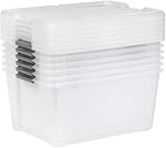 Clear Stackable Storage Bin with Latching Lid 45QT – 42.59L Plastic Storage Containers, Snap Lock Buckles, Semi-Clear Organizer Boxes for Closet, Garage, Basement & Home Organization (6 Pack)